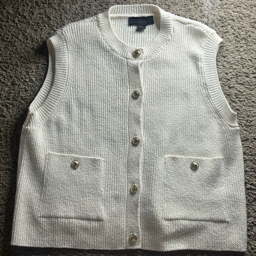 Zara Cream Knit Vest with Pockets